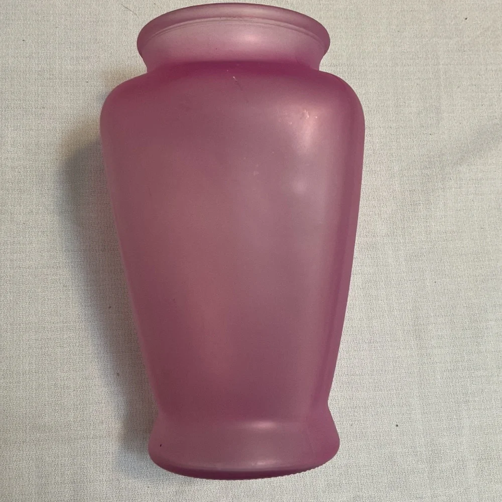 Vintage Pink Frosted Glass Vase USA Made - EUC